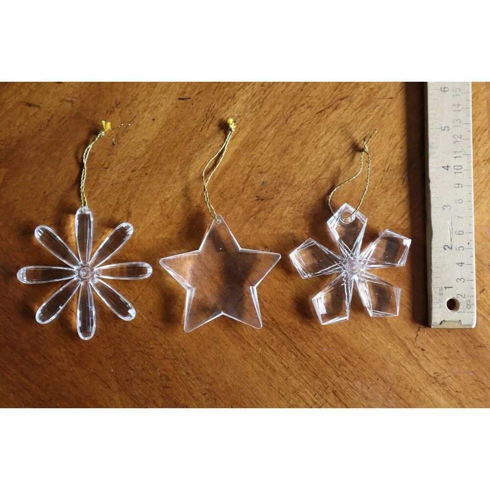 Lot of 5 Plastic Acrylic Clear Snowflake Ornaments Sun Face Celestial Sunburst - Picture 4 of 12